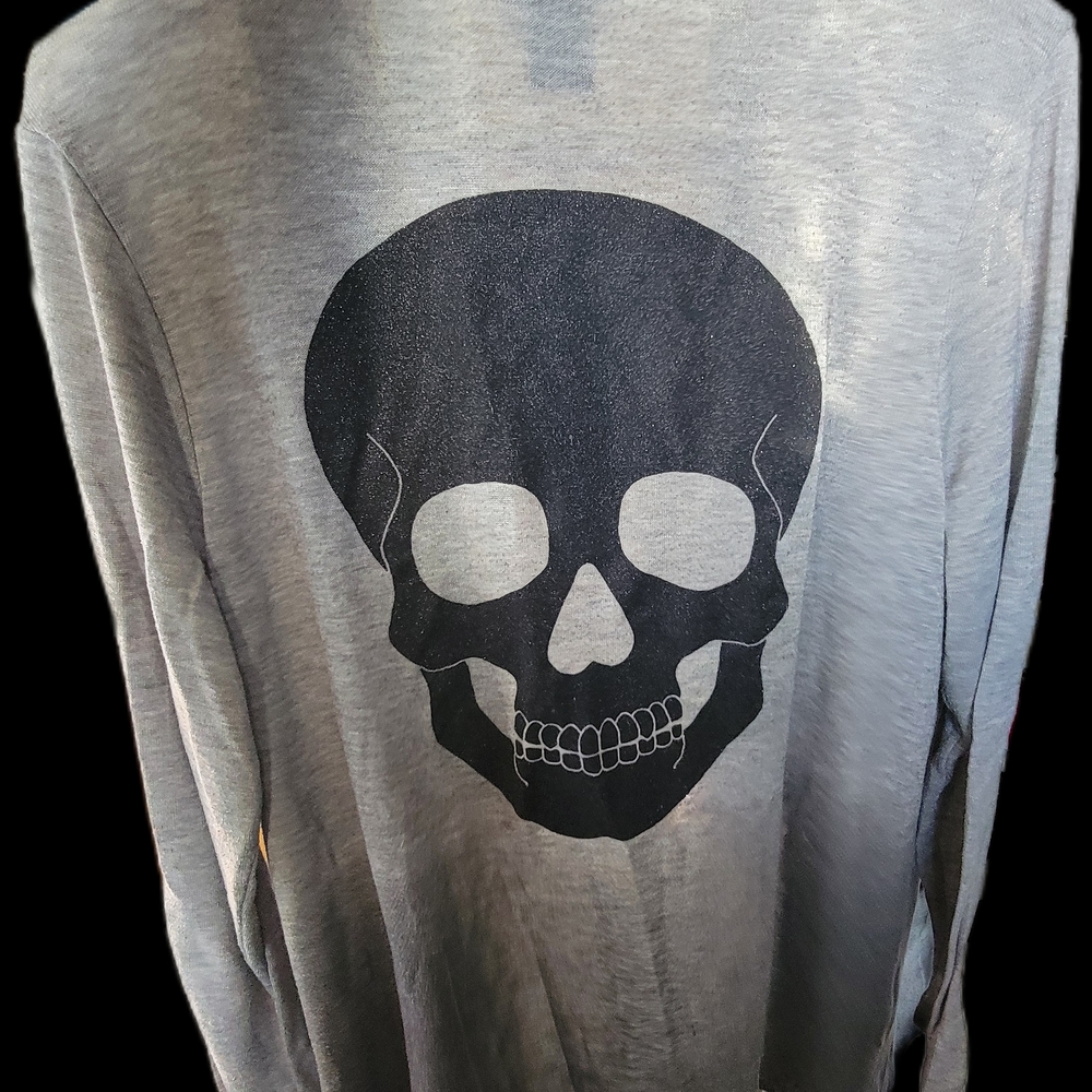 Women's Midnight Hour Brand Skull Open Front Cardigan Sweater Size XL